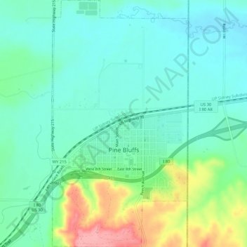 Pine Bluffs topographic map, elevation, terrain