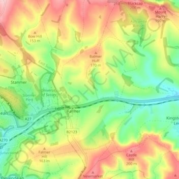 Falmer topographic map, elevation, terrain