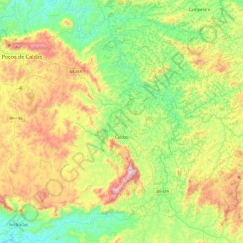 Caldas topographic map, elevation, terrain