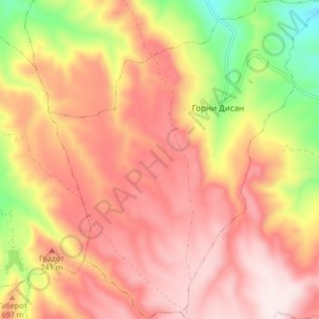 Gorni Disan topographic map, elevation, terrain