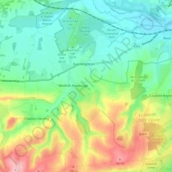 Winfrith Newburgh topographic map, elevation, terrain