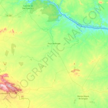 Poço Redondo topographic map, elevation, terrain