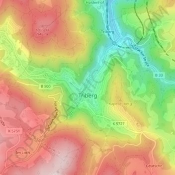 Triberg (Kernstadt) topographic map, elevation, terrain