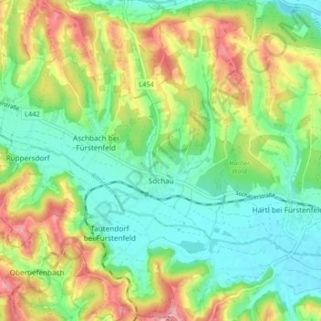 Söchau topographic map, elevation, terrain