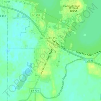 Russells Point topographic map, elevation, terrain