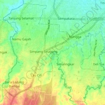 Medan Tuntungan topographic map, elevation, terrain