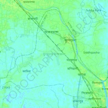 Phultala Upazila topographic map, elevation, terrain