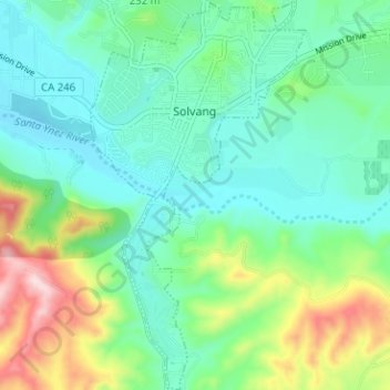 Solvang topographic map, elevation, terrain