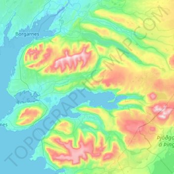 Hvalfjarðarsveit topographic map, elevation, terrain