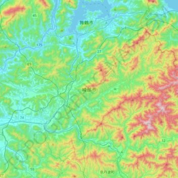 Ayabe topographic map, elevation, terrain