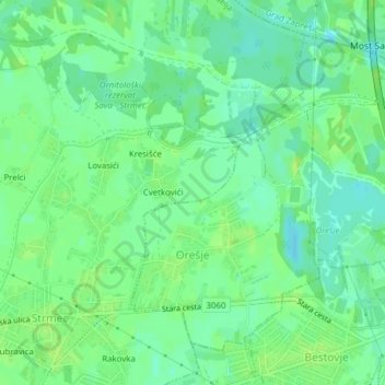 Orešje topographic map, elevation, terrain