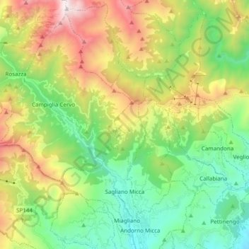 Sagliano Micca topographic map, elevation, terrain