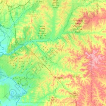 Chattahoochee County topographic map, elevation, terrain