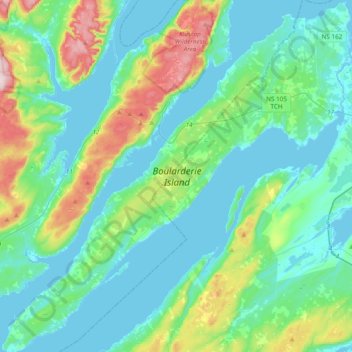 Boularderie Island topographic map, elevation, terrain