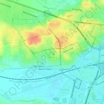 Çamlıca Mahallesi topographic map, elevation, terrain
