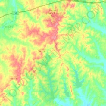 Natchez Trace State Park topographic map, elevation, terrain