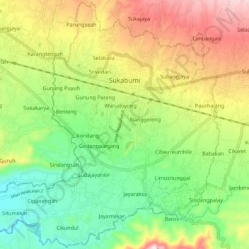 Sukabumi topographic map, elevation, terrain