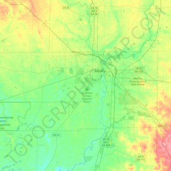 Dougherty County topographic map, elevation, terrain