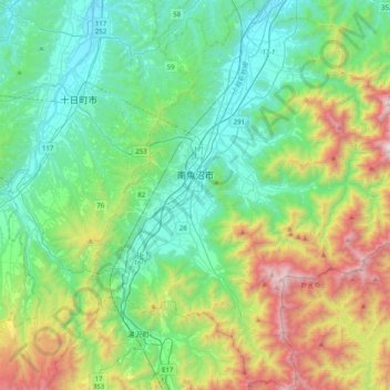 Minamiuonuma topographic map, elevation, terrain