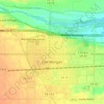 Fort Morgan topographic map, elevation, terrain