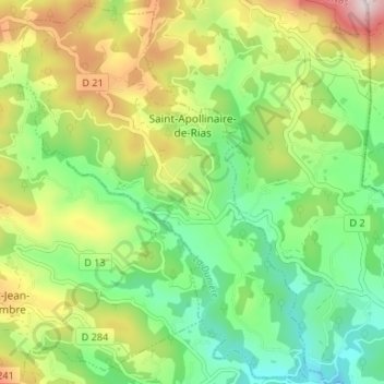 Saint-Apollinaire-de-Rias topographic map, elevation, terrain