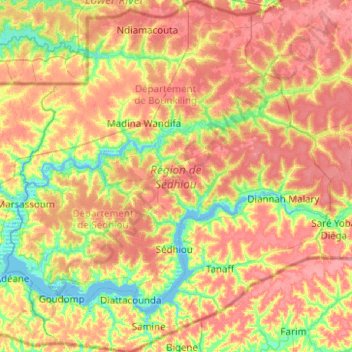Sédhiou Region topographic map, elevation, terrain