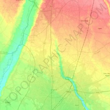 Osisioma Ngwa topographic map, elevation, terrain