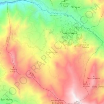 Guacamayas topographic map, elevation, terrain