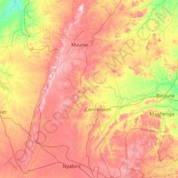 Mazowe topographic map, elevation, terrain