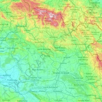 Královéhradecký kraj topographic map, elevation, terrain