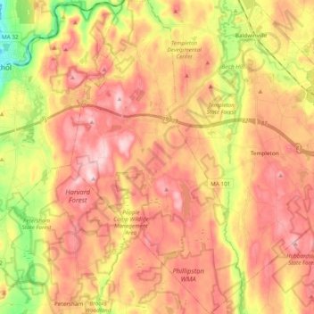 Phillipston topographic map, elevation, terrain