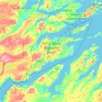 Terra Nova National Park topographic map, elevation, terrain