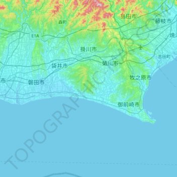 Kakegawa topographic map, elevation, terrain