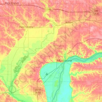 Muscatine County topographic map, elevation, terrain