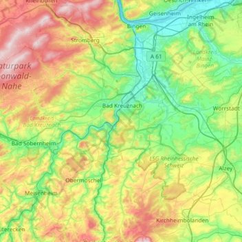 Landkreis Bad Kreuznach topographic map, elevation, terrain