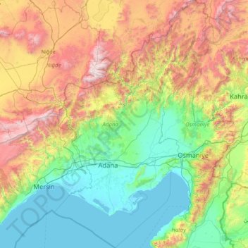 Adana topographic map, elevation, terrain