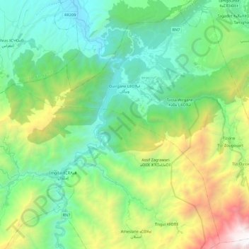 Ouirgane topographic map, elevation, terrain