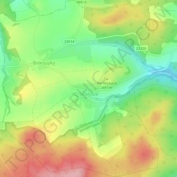 Sebečice topographic map, elevation, terrain