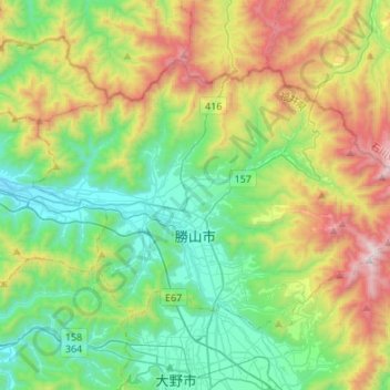 勝山市 topographic map, elevation, terrain