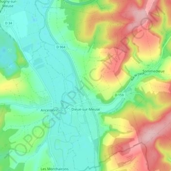 Dieue-sur-Meuse topographic map, elevation, terrain