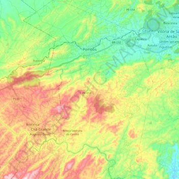 Pombos topographic map, elevation, terrain