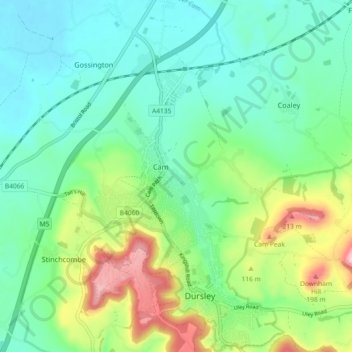 Cam topographic map, elevation, terrain