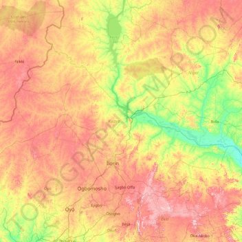 Kwara State topographic map, elevation, terrain