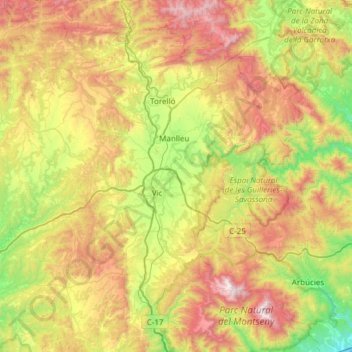 Osona topographic map, elevation, terrain
