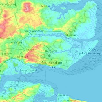 Rochford topographic map, elevation, terrain