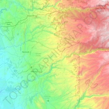 Amador County topographic map, elevation, terrain