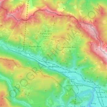 Jesenice topographic map, elevation, terrain