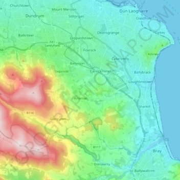 Dublin 18 topographic map, elevation, terrain