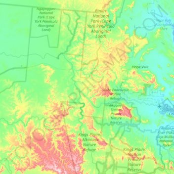 Cooktown topographic map, elevation, terrain