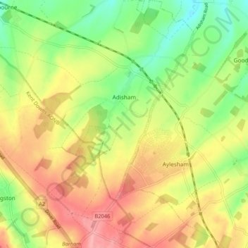 Adisham topographic map, elevation, terrain